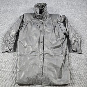 Vintage 90s Pelle Jacket Womens Small Black Snap Front Long Leather Jacket‎